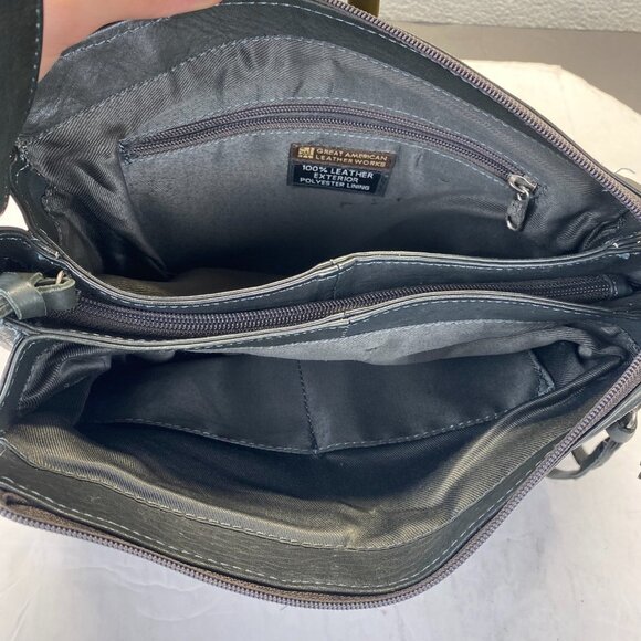 Great American 100% LeatherExterior  Black Crossbody Purse Shoulder Bag - Picture 8 of 15